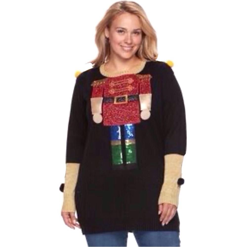 Reference Point Ugly Christmas Holiday Sweater Sequin Toy Soldier Black Size 2X